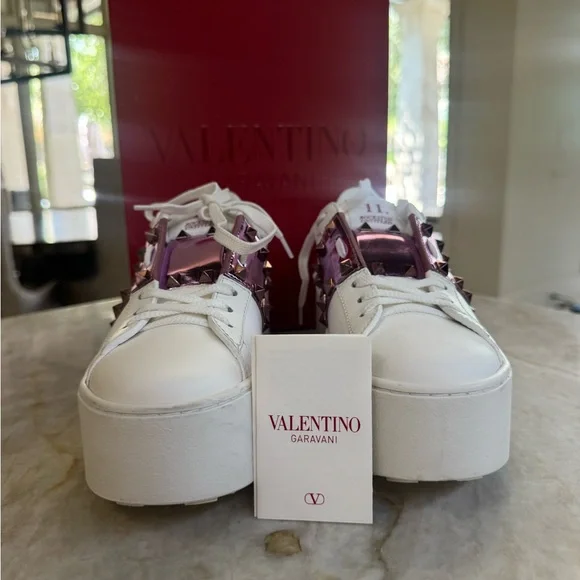 Valentino Women's White and Purple Studded Sneakers-only worn ONCE! - Picture 4 of 8